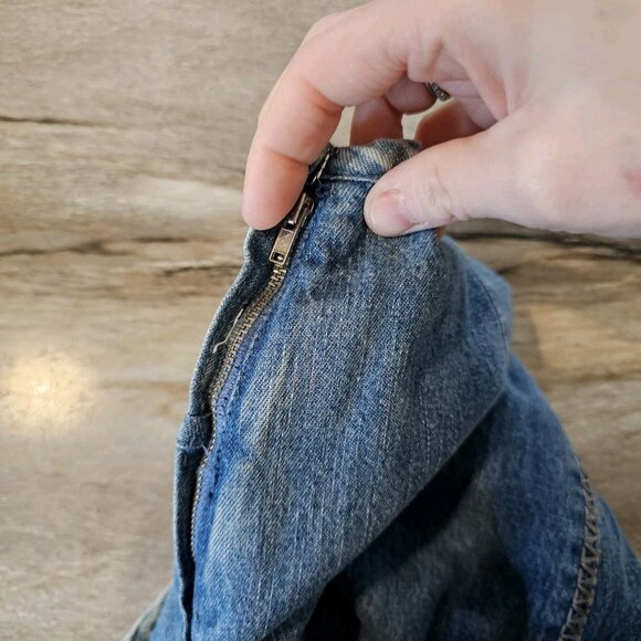 Y2K Womens Blue Jean Midi Skirt Denim Size 6 Thick Stitch Side Slit Boho Western - Picture 7 of 9